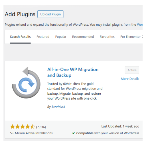 All in one wp migration install